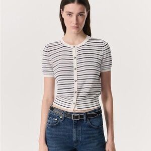 rag & bone Black and White Striped Cardigan